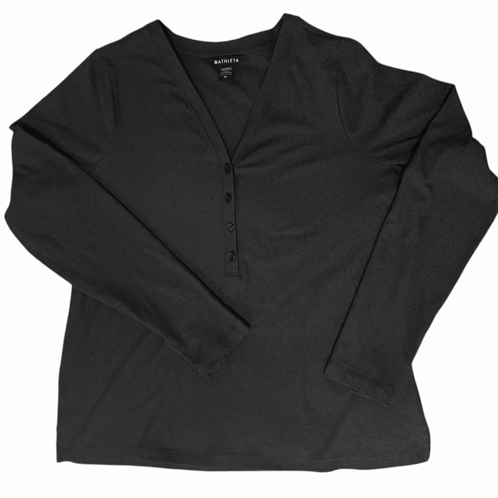 Athleta Uptempo Ribbed Henley Top Dark Gray V Neck Size 1X